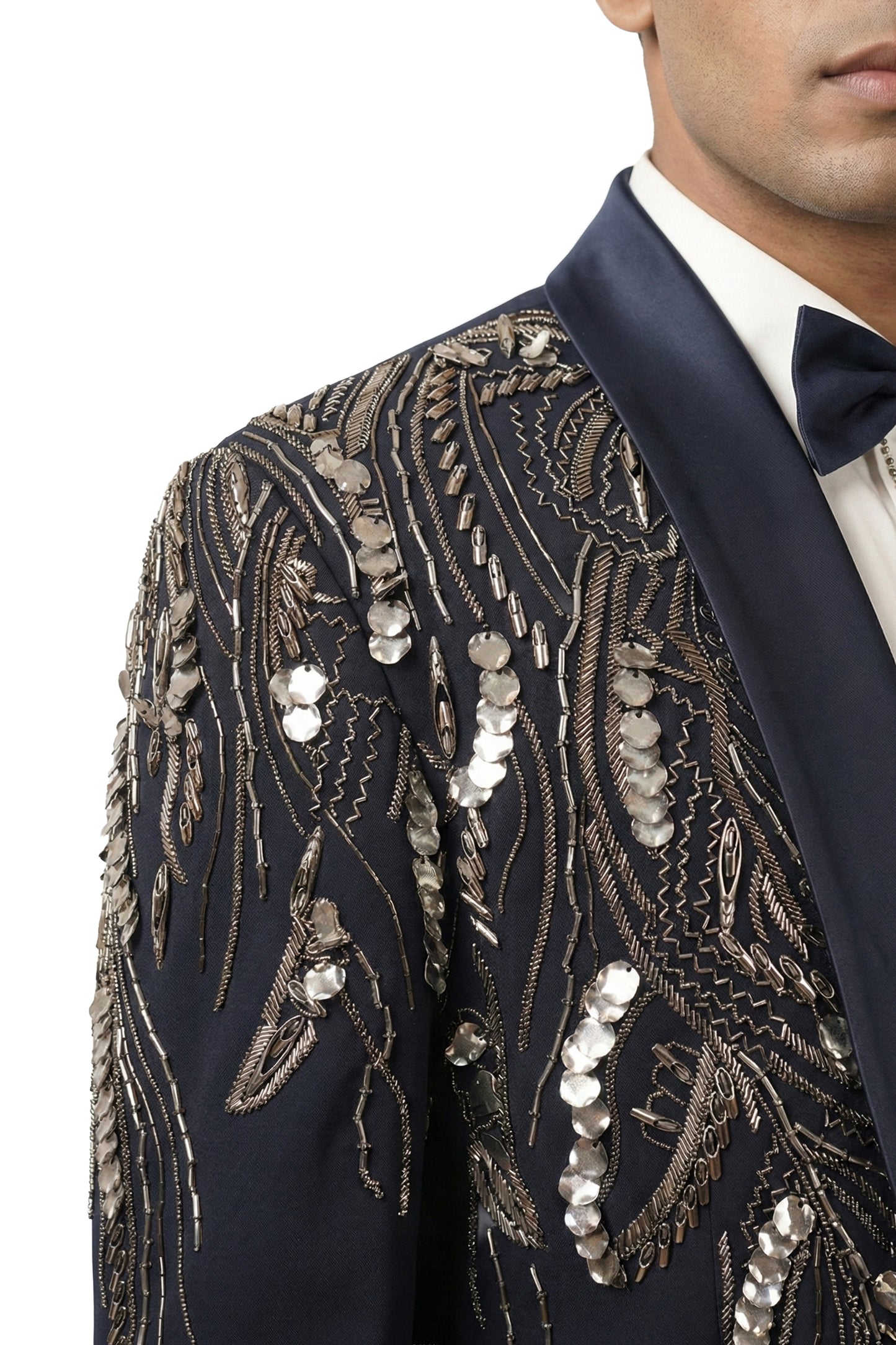 Navy Embroidered Tuxedo Set