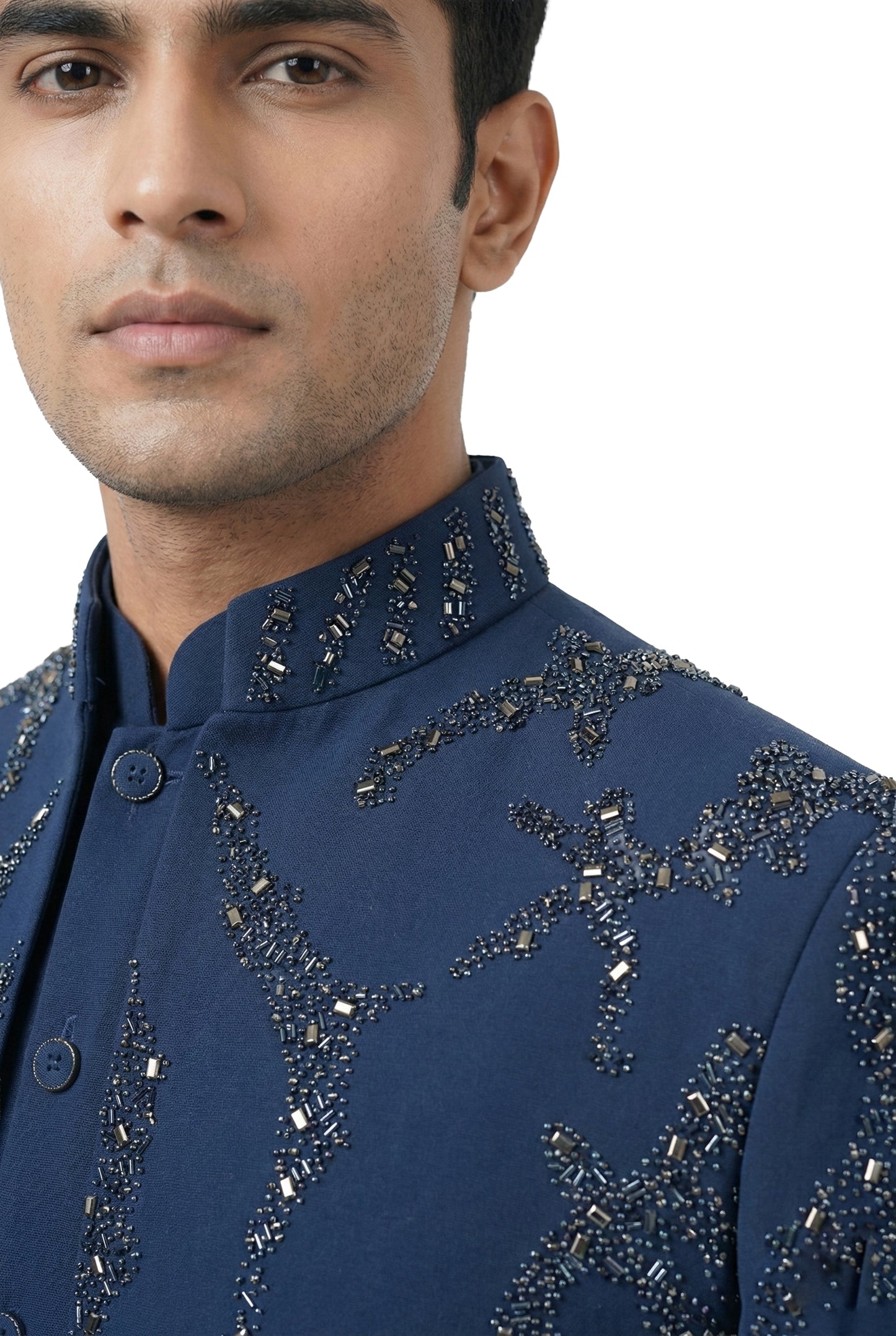 Navy Blue Indo-Western Jacket Set