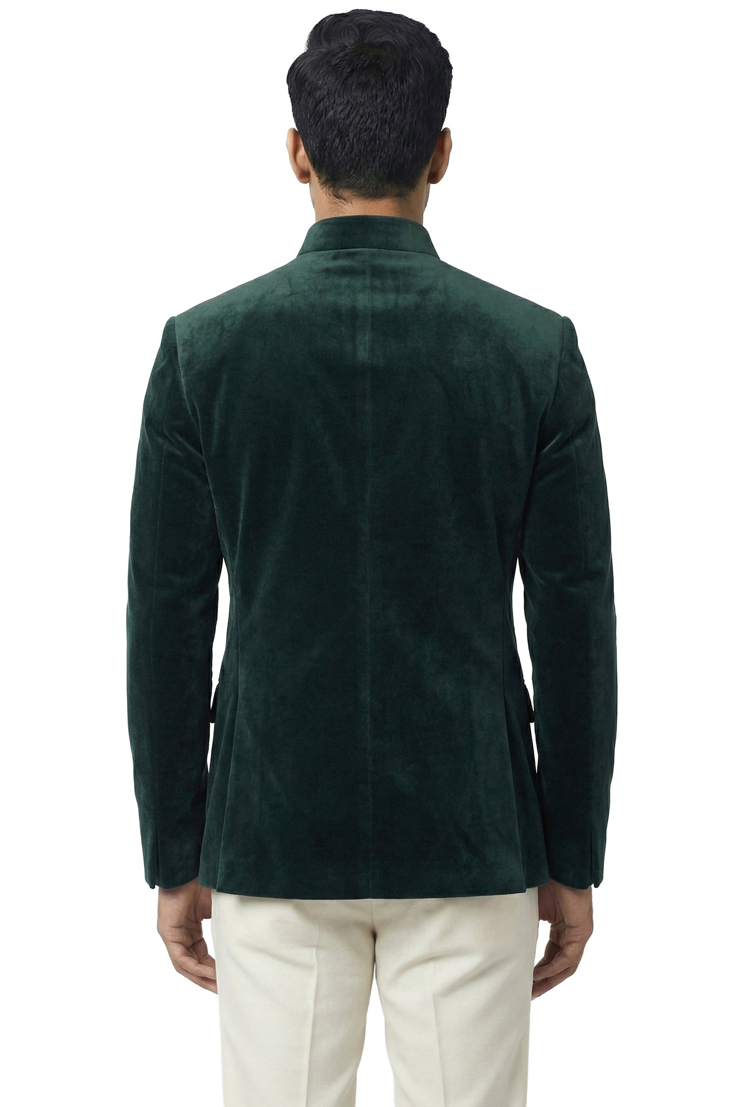 Deep Green Velvet Bandhgala with Elephant Motif