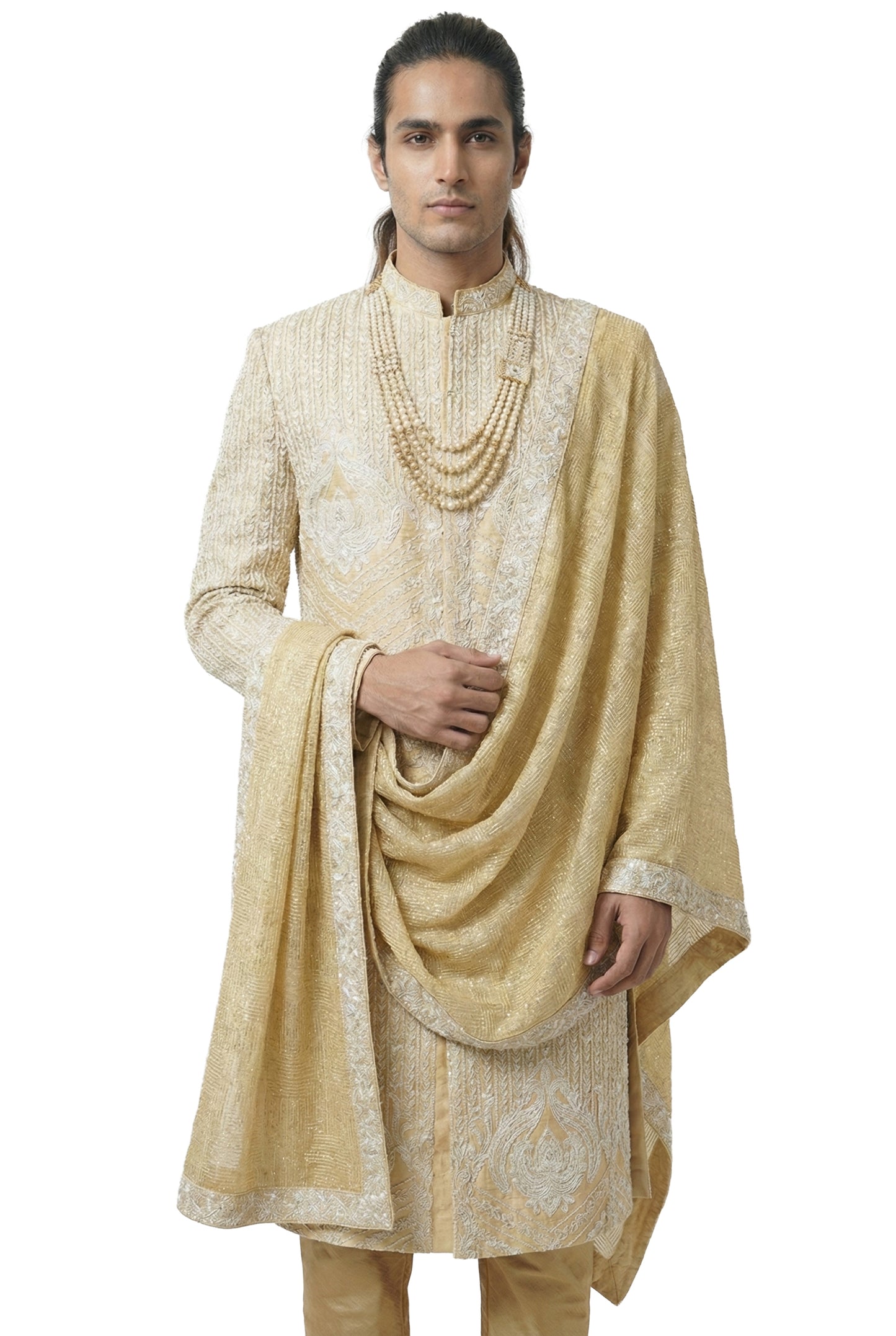 Gold Hand-Embroidered Sherwani