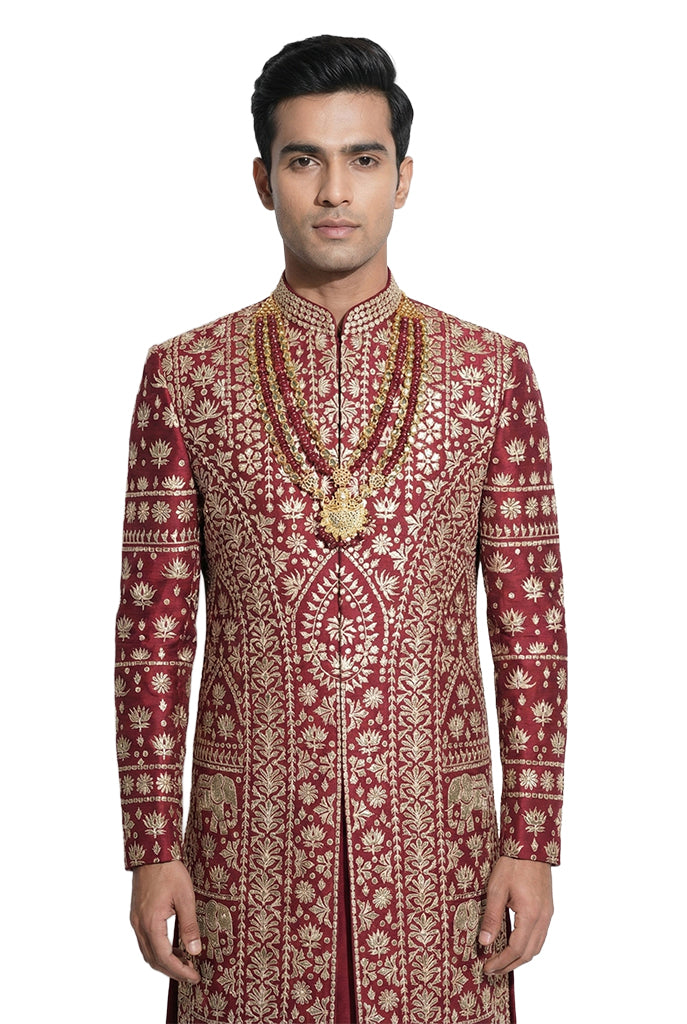 Maroon Royal Embroidered Sherwani