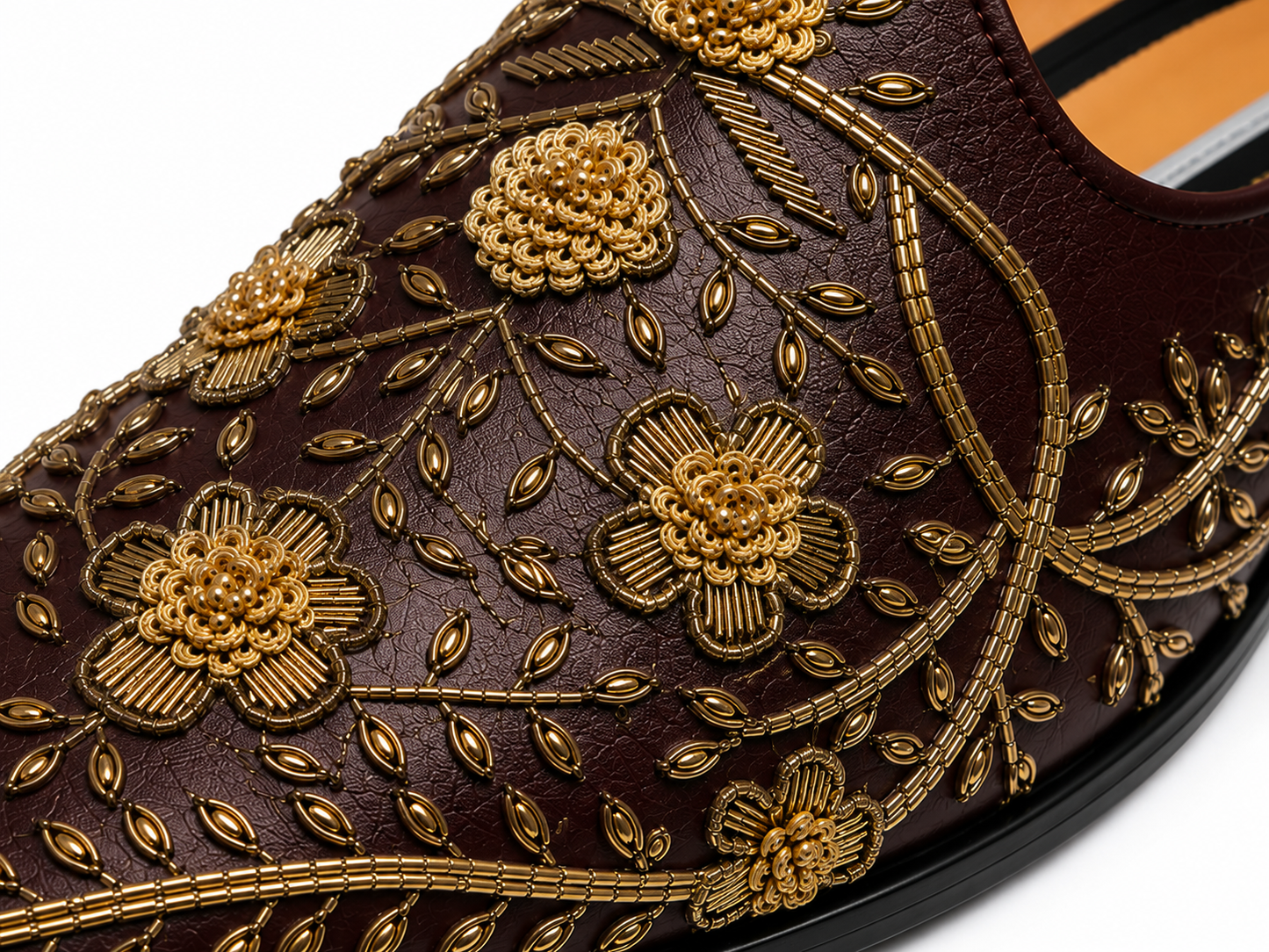 Burgundy Floral Embroidered Loafers