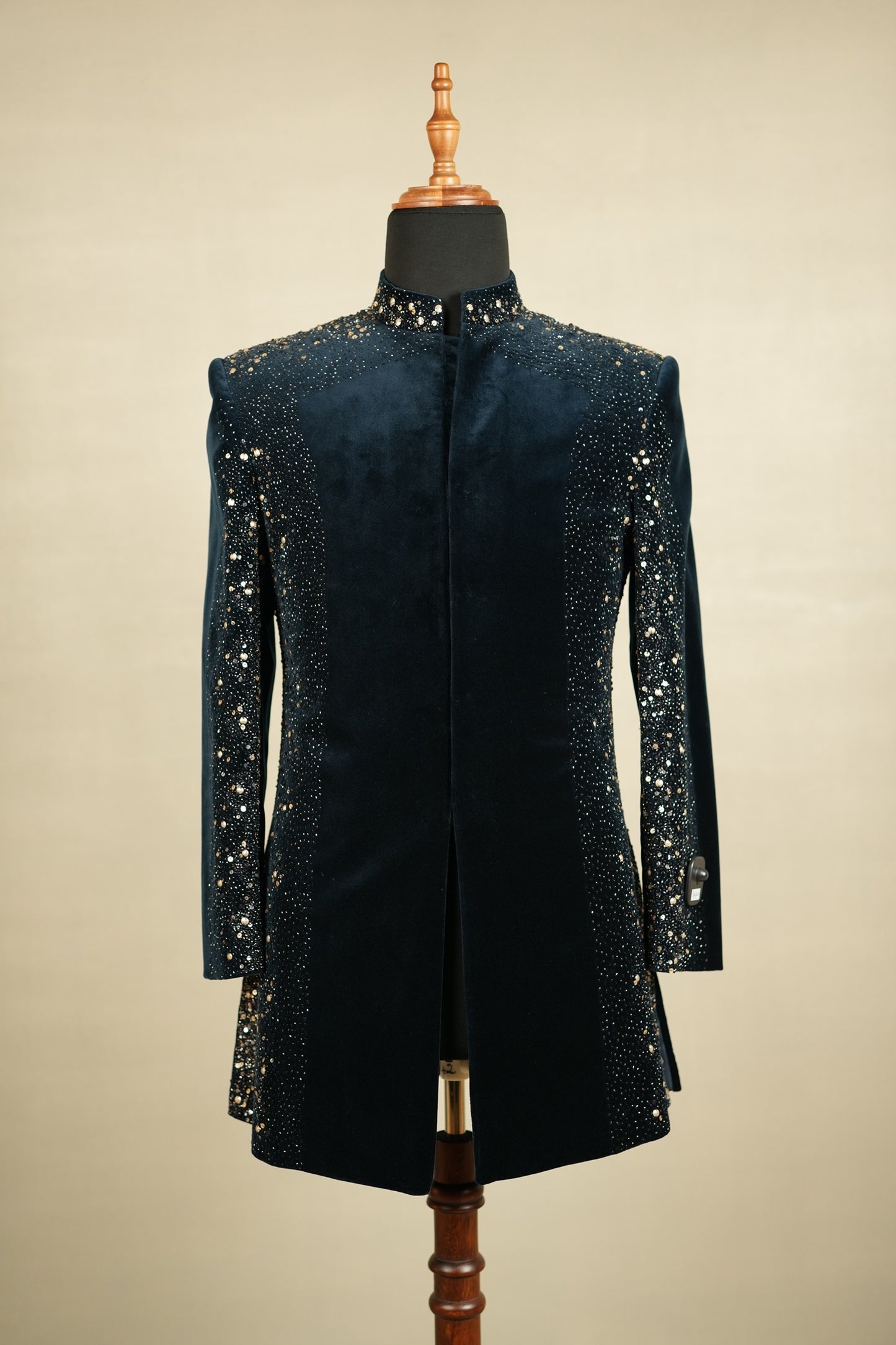 Midnight Velvet Crystal-Embellished Indo-Western Jacket
