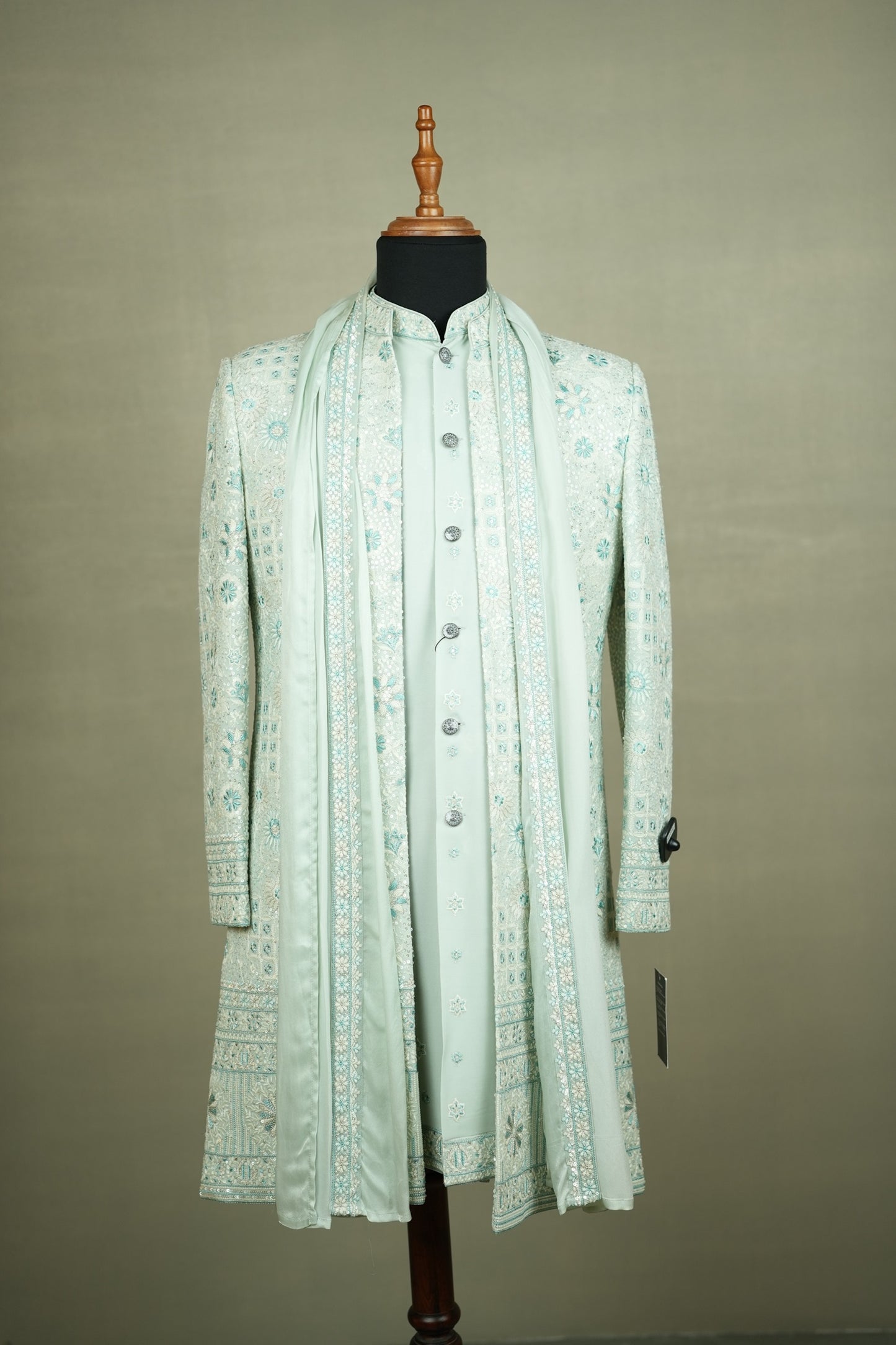Mint Chikankari Embroidered Indo-Western Set with Dupatta