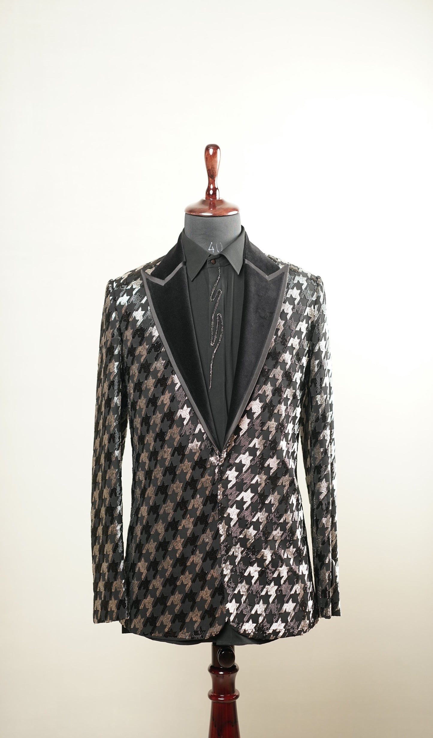 Black and Silver Embroidered Tuxedo Set