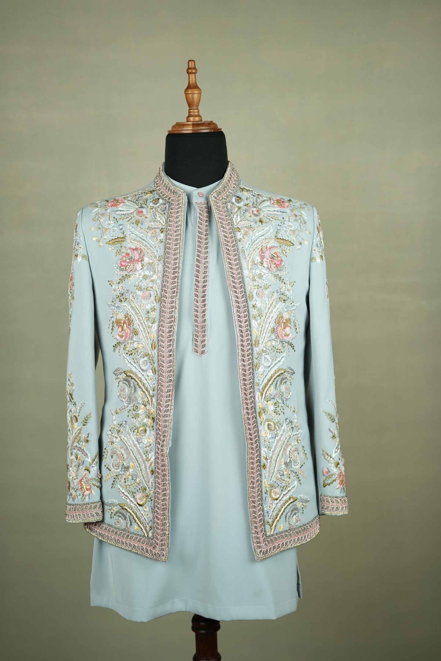Blue Embroidered Indo-Western Jacket Set