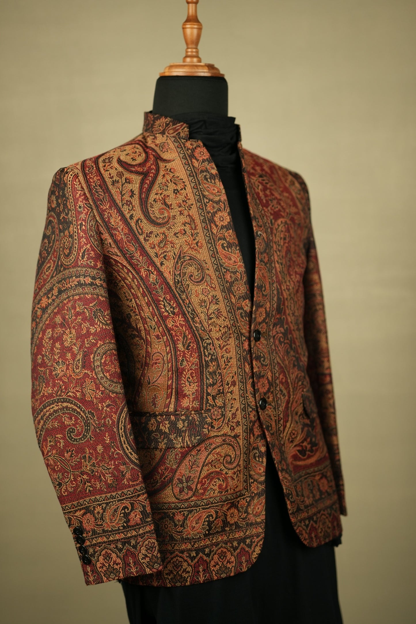 Maroon Paisley Woven Indo-Western Jacket