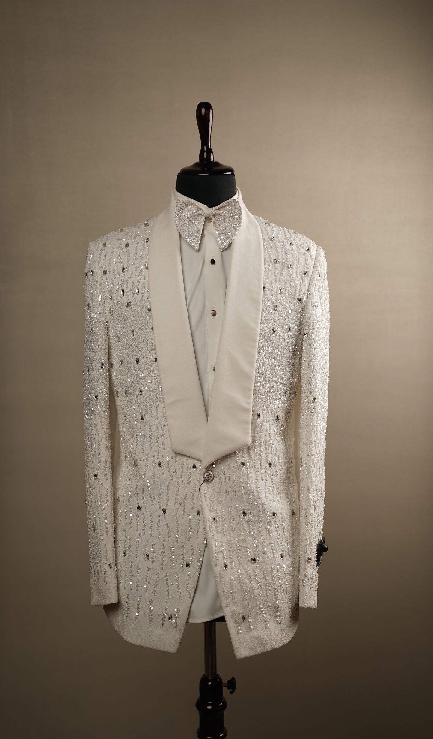 White Embellished Tuxedo Set