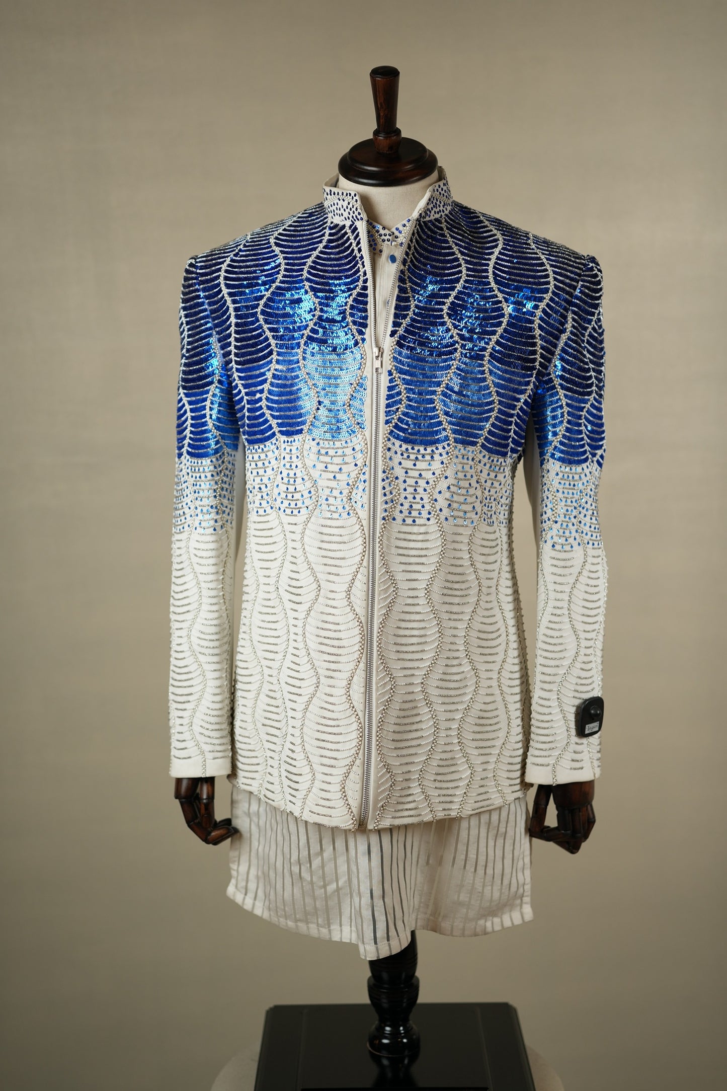 Ivory & Cobalt Embellished Indo-Western Jacket Set