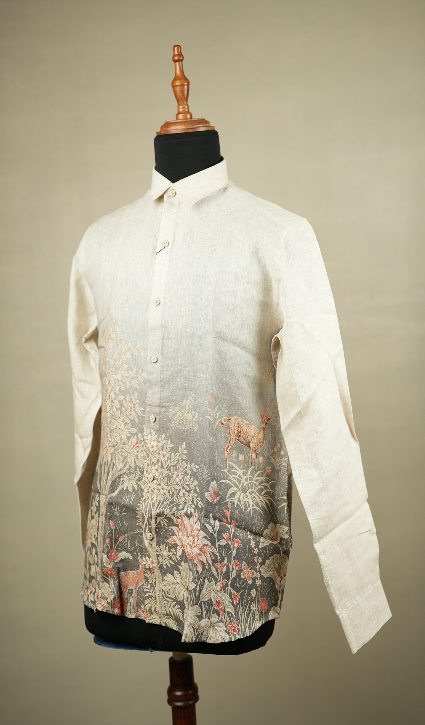 Ivory Linen Scenic Print Shirt
