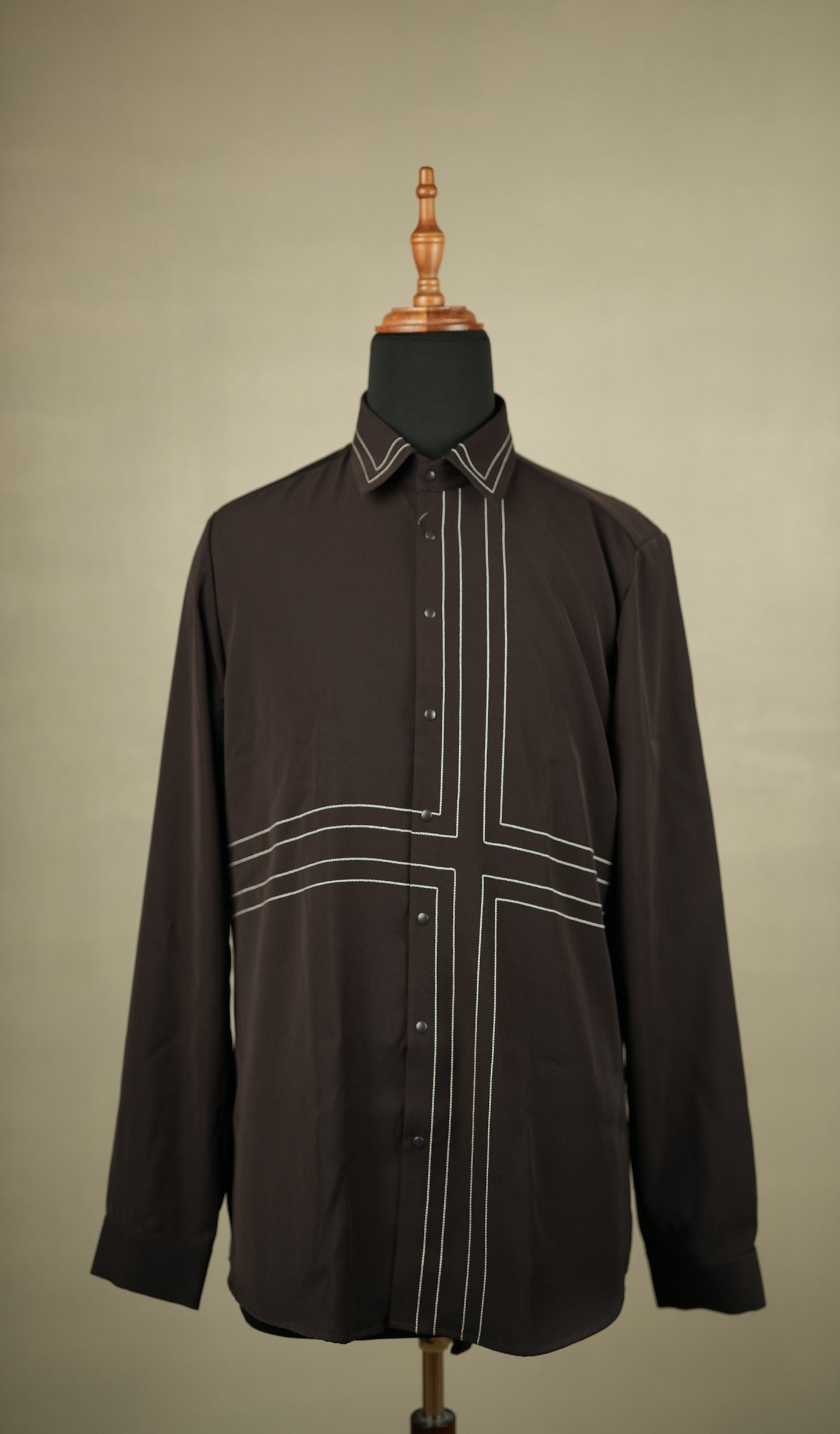 Brown Contrast-Stitched Shirt