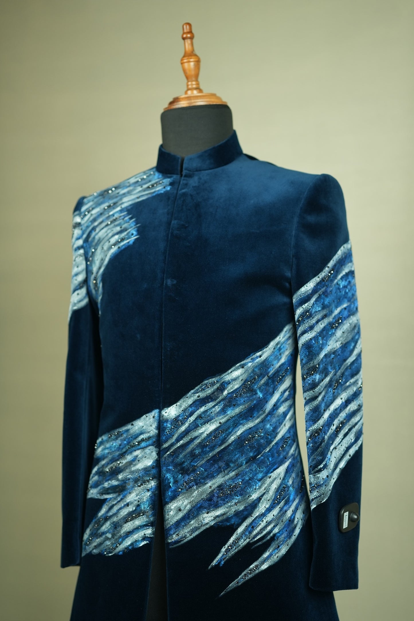 Midnight Blue Hand-Painted Indo-Western Jacket