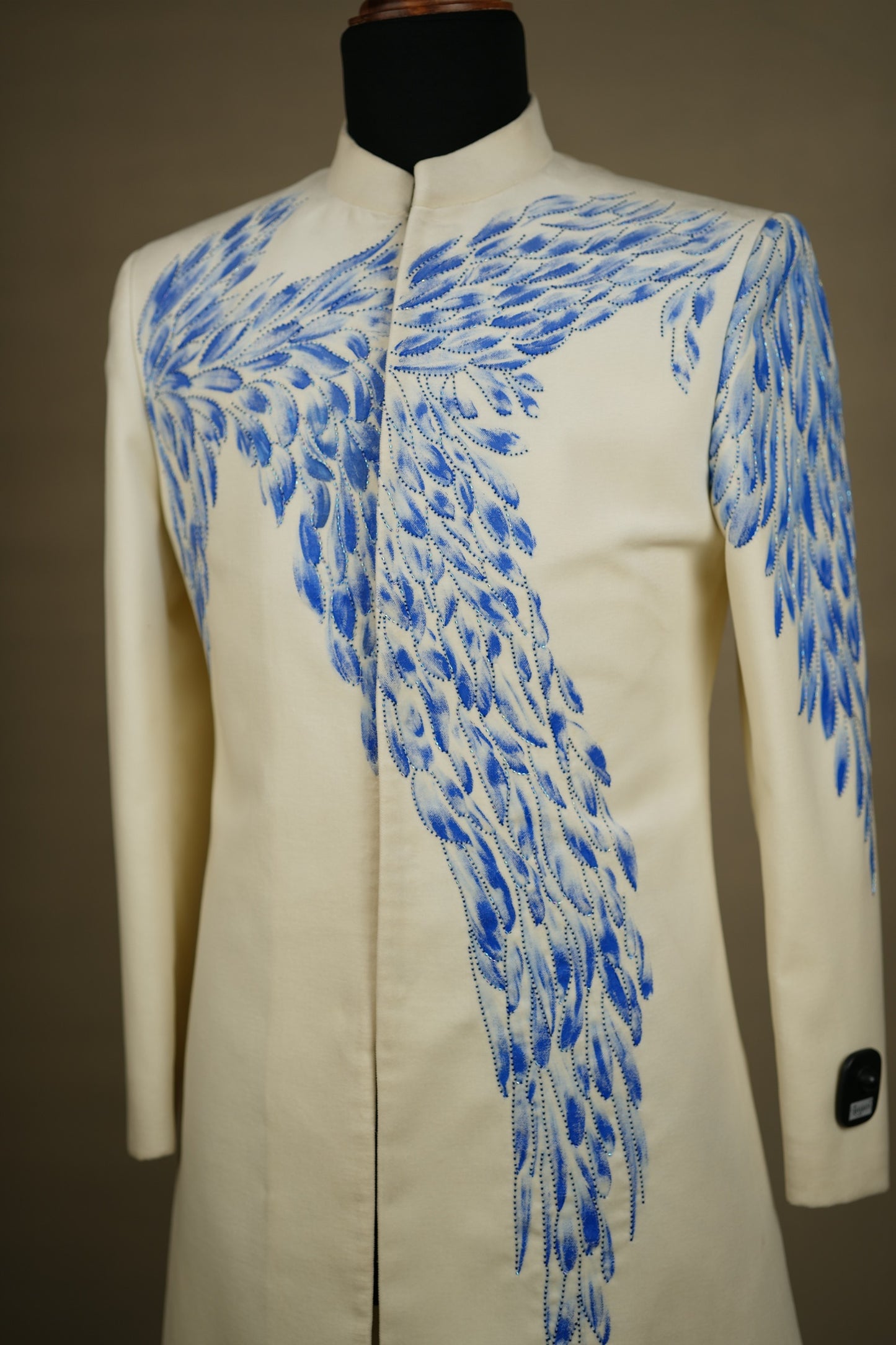 Ivory Hand-Painted Feather Indo-Western Jacket