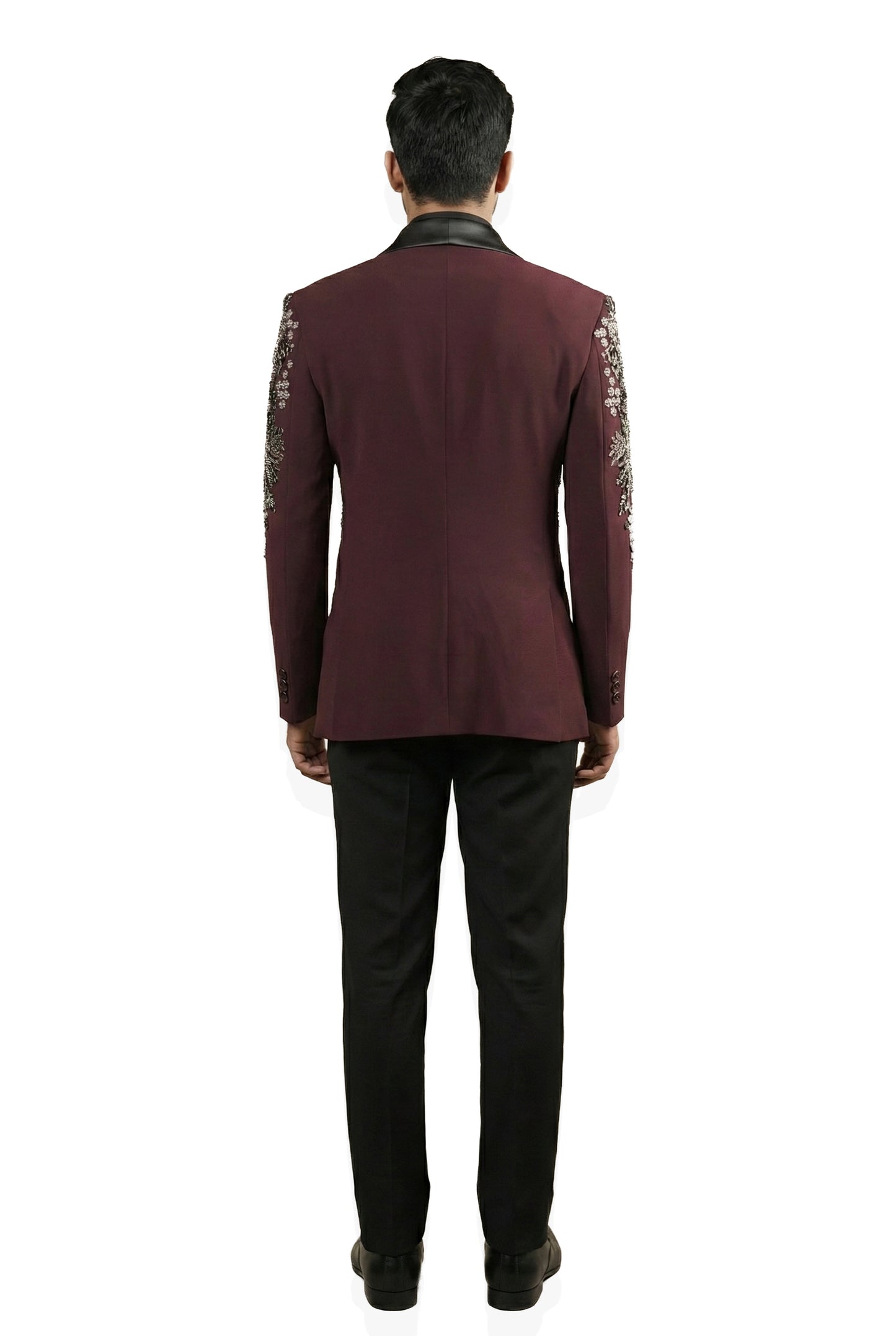 Wine Embroidered Tuxedo Set