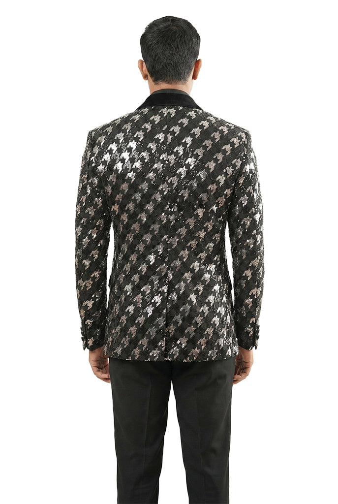 Black and Silver Embroidered Tuxedo Set