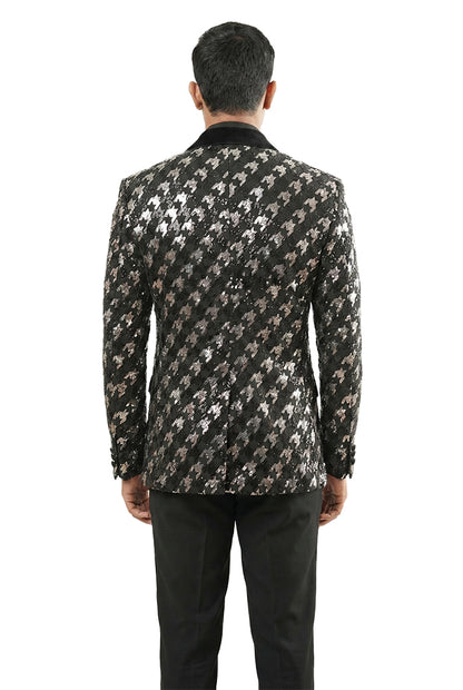 Black and Silver Embroidered Tuxedo Set