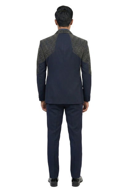 Navy Blue Embellished Tuxedo Set