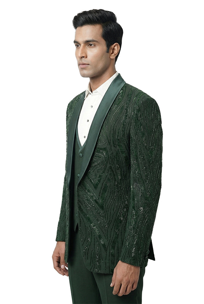 Green Embroidered Tuxedo Set