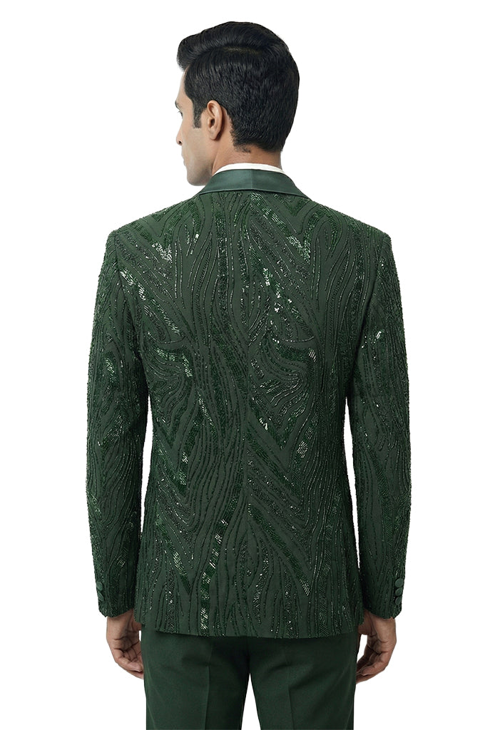Green Embroidered Tuxedo Set