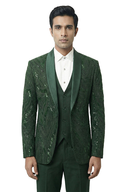 Green Embroidered Tuxedo Set