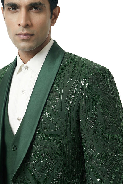 Green Embroidered Tuxedo Set
