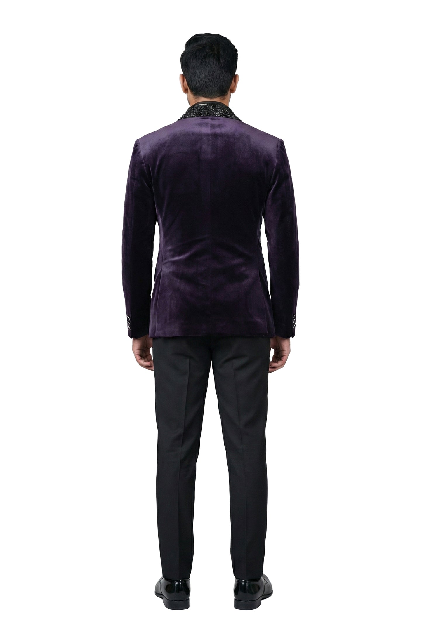 Plum Embellished Velvet Tuxedo Set