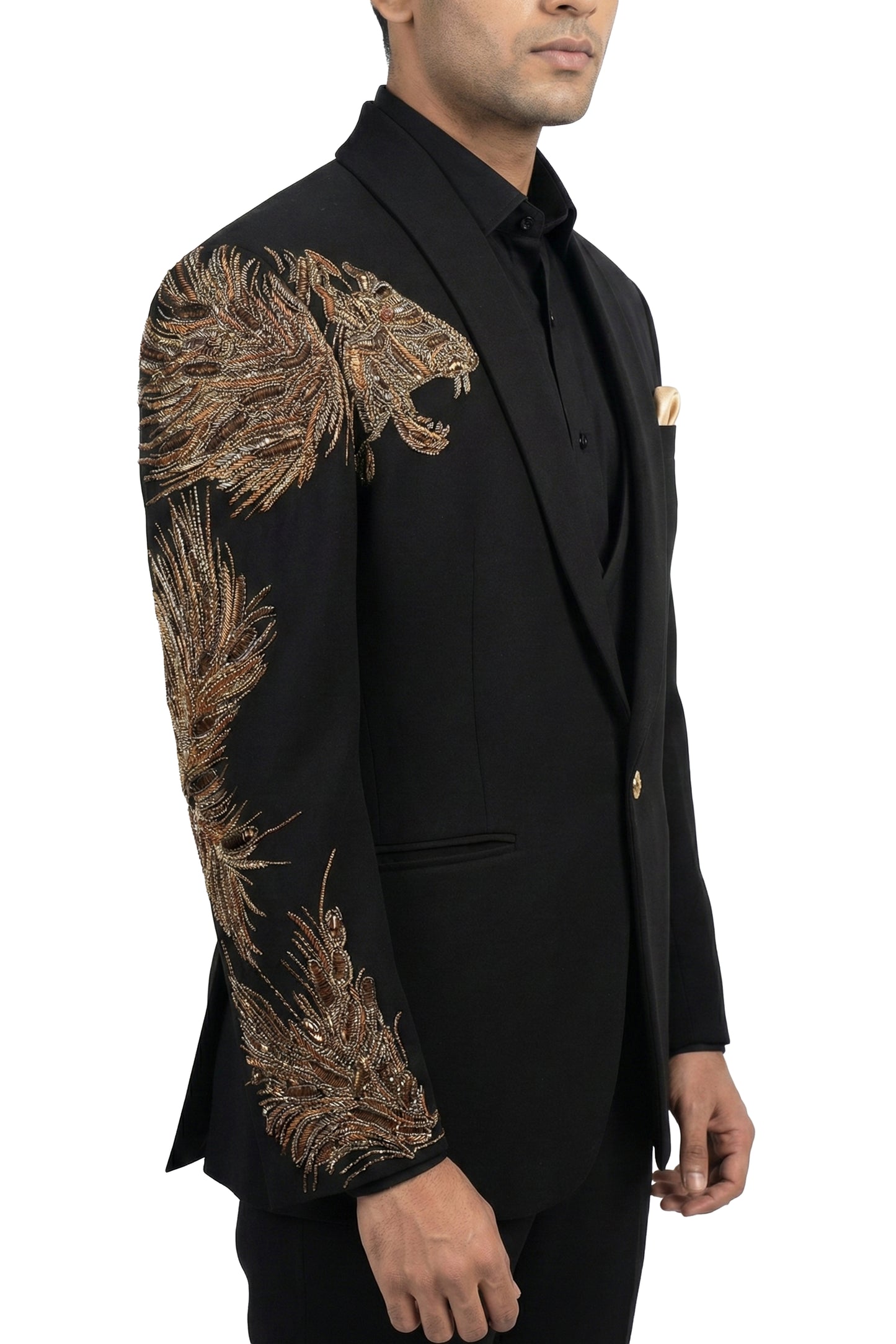 Black Embroidered Tuxedo Set