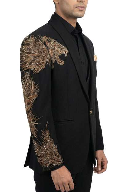 Black Embroidered Tuxedo Set