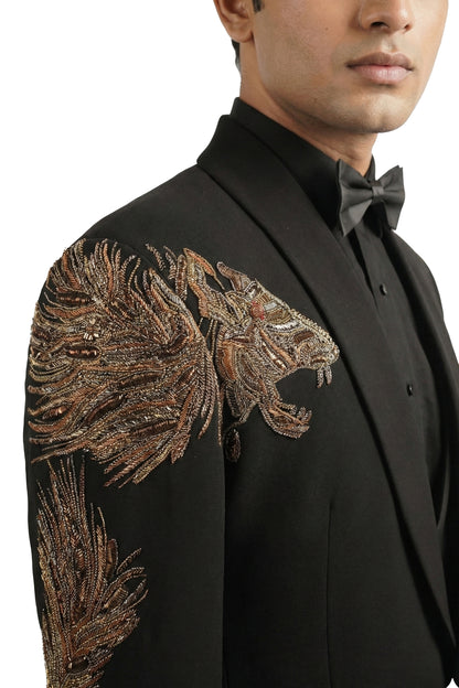 Black Embroidered Tuxedo Set