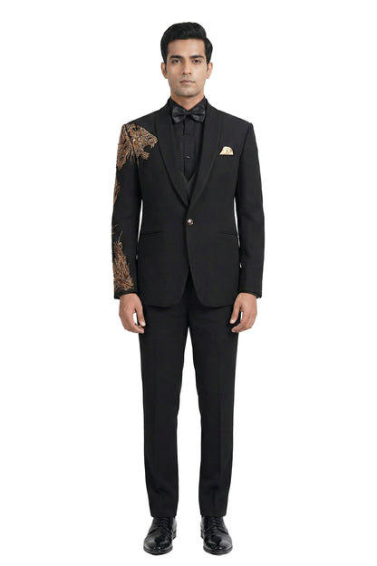 Black Embroidered Tuxedo Set
