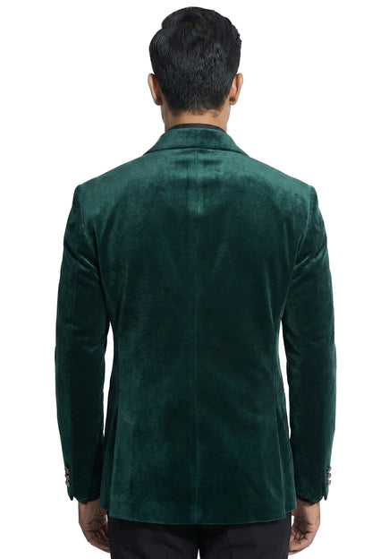 Green Embroidered Velvet Tuxedo Set