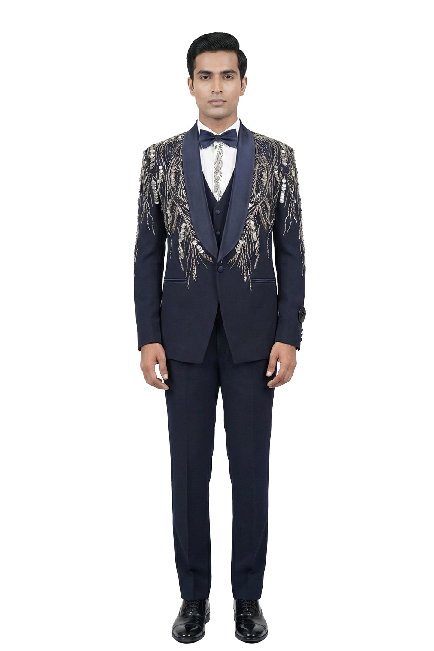 Navy Embroidered Tuxedo Set