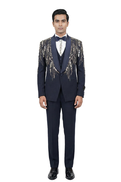 Navy Embroidered Tuxedo Set