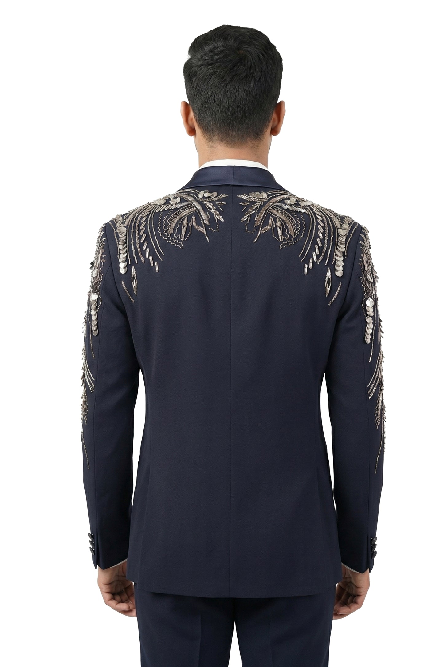 Navy Embroidered Tuxedo Set