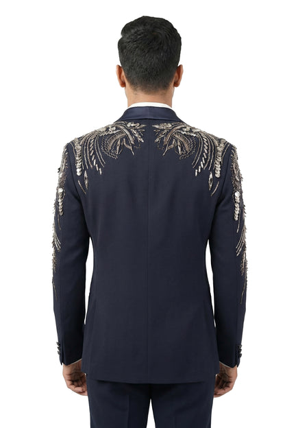 Navy Embroidered Tuxedo Set