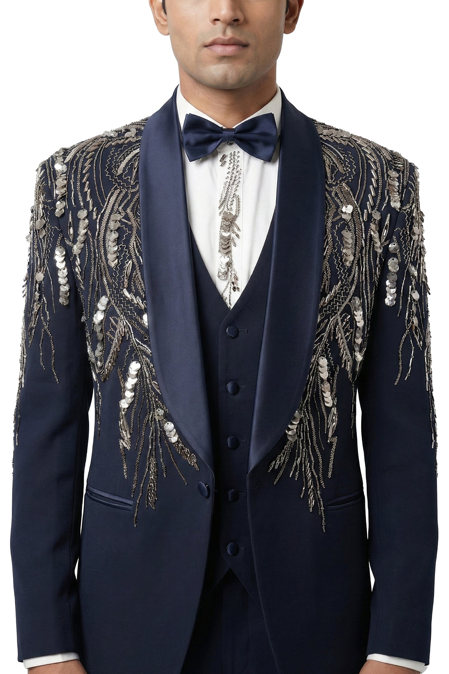 Navy Embroidered Tuxedo Set