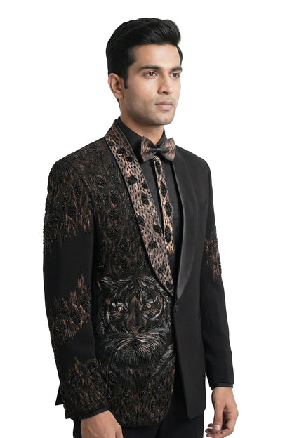 Black Hand-Painted Embroidered Tuxedo Set