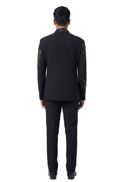 Black Hand-Painted Embroidered Tuxedo Set