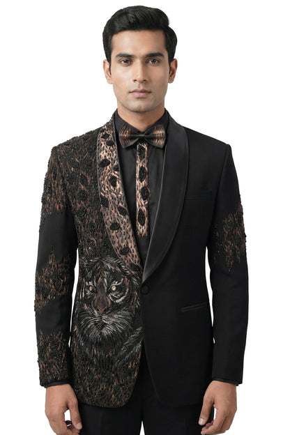 Black Hand-Painted Embroidered Tuxedo Set