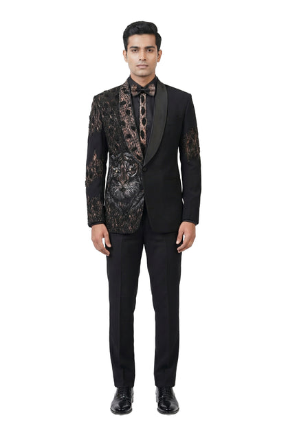 Black Hand-Painted Embroidered Tuxedo Set