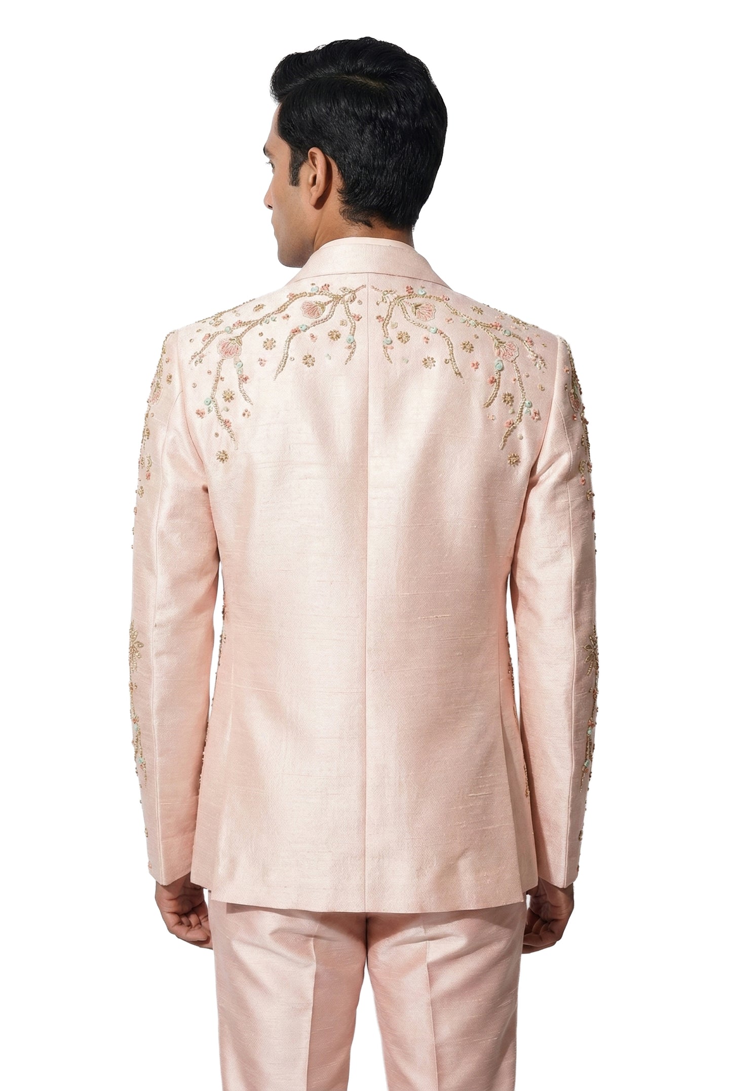Pink Embroidered Tuxedo Set