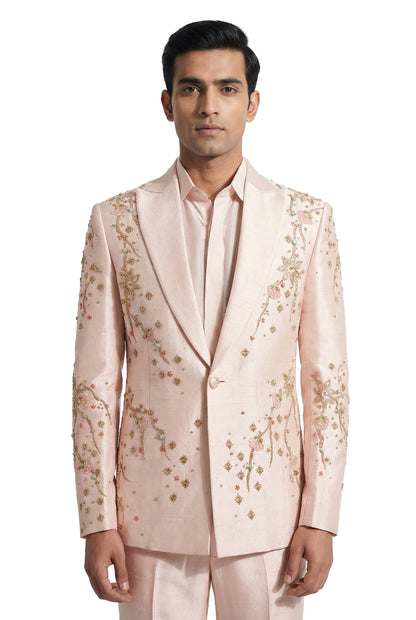 Pink Embroidered Tuxedo Set