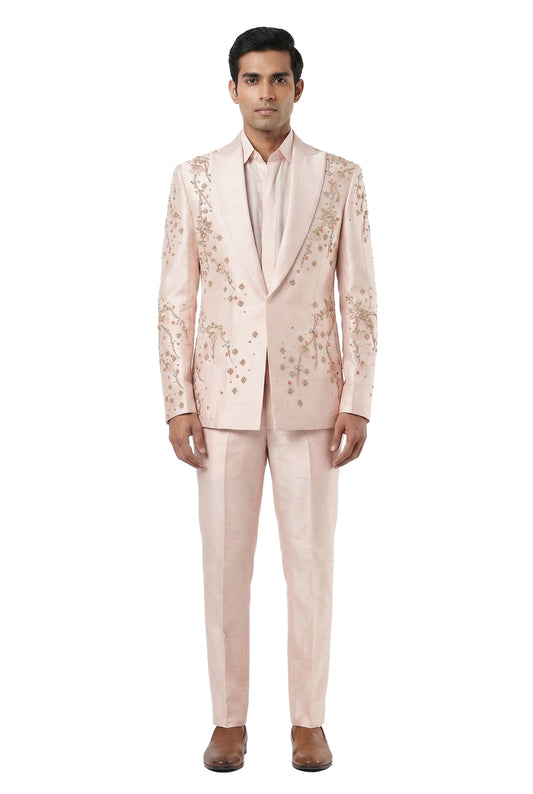 Pink Embroidered Tuxedo Set