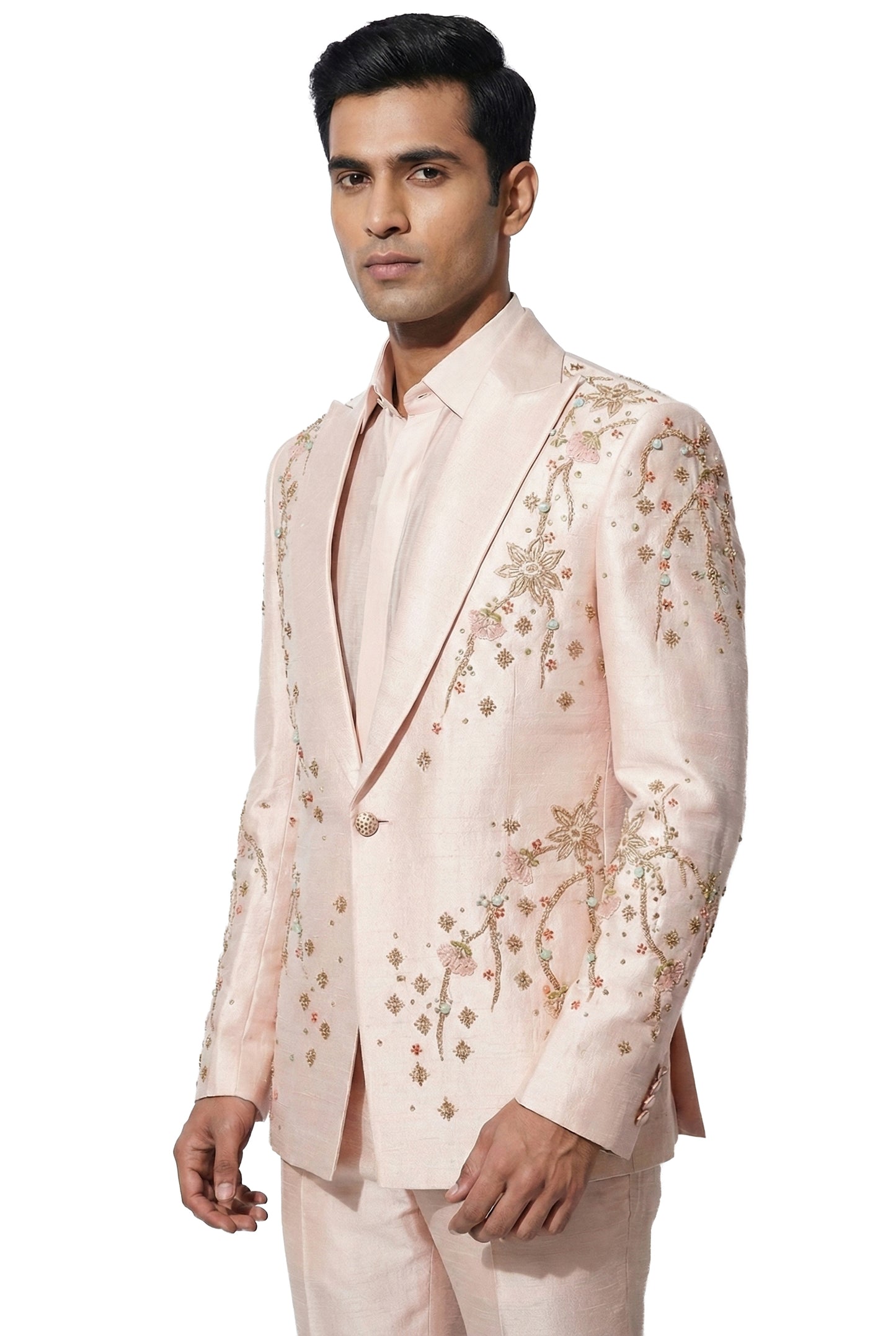 Pink Embroidered Tuxedo Set