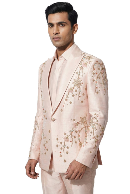 Pink Embroidered Tuxedo Set
