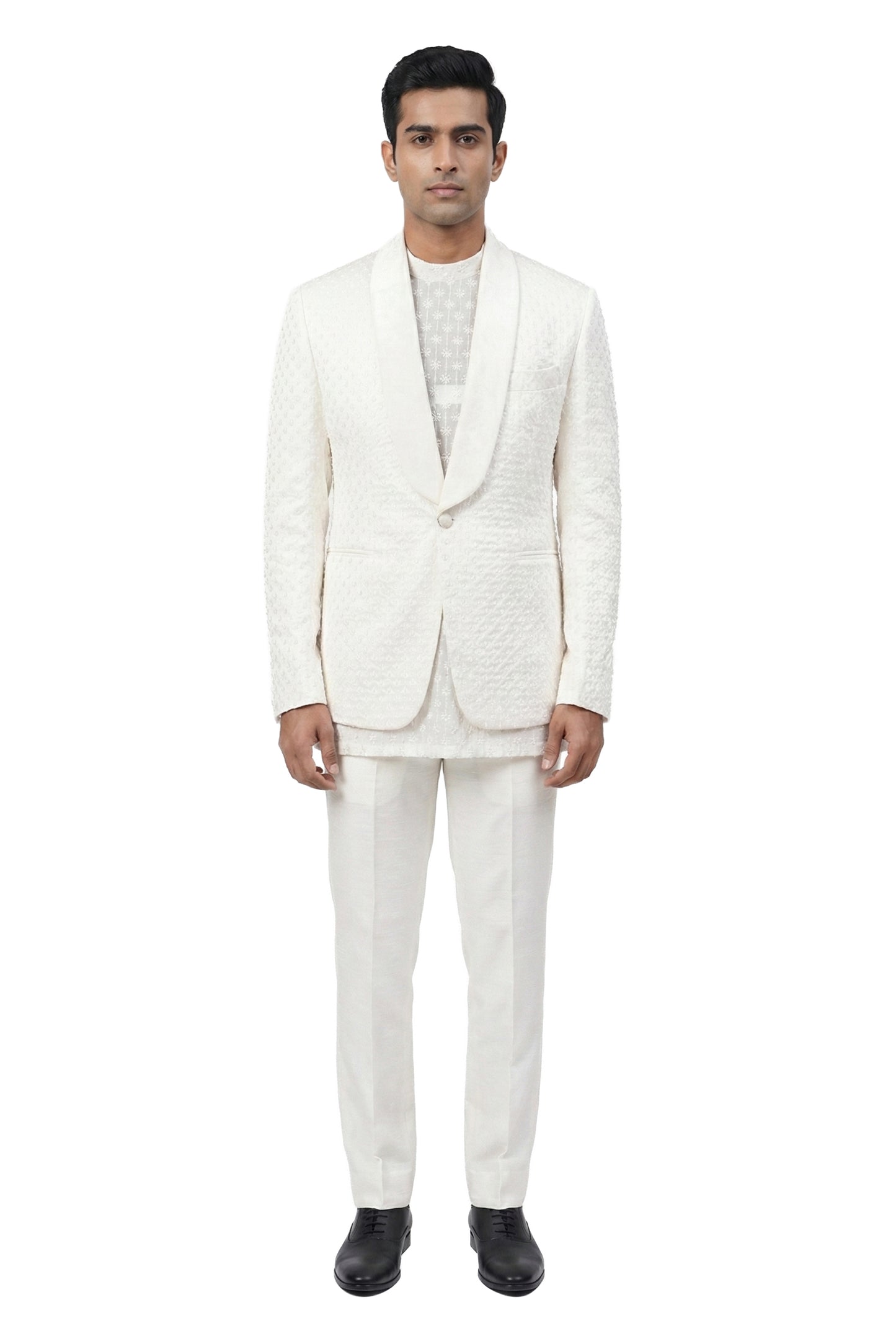 White Embroidered Tuxedo Set