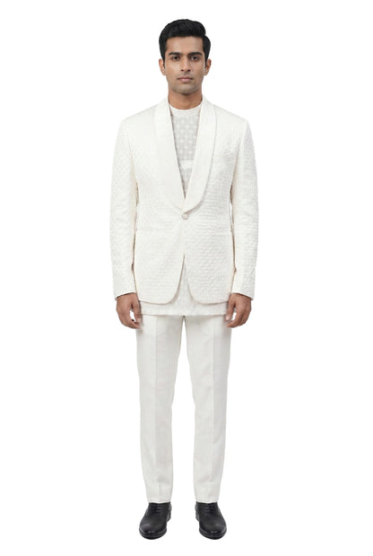 White Embroidered Tuxedo Set