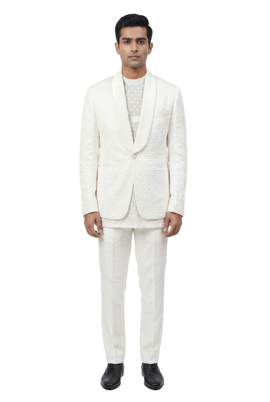 White Embroidered Tuxedo Set