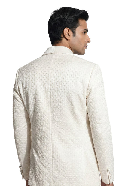 White Embroidered Tuxedo Set