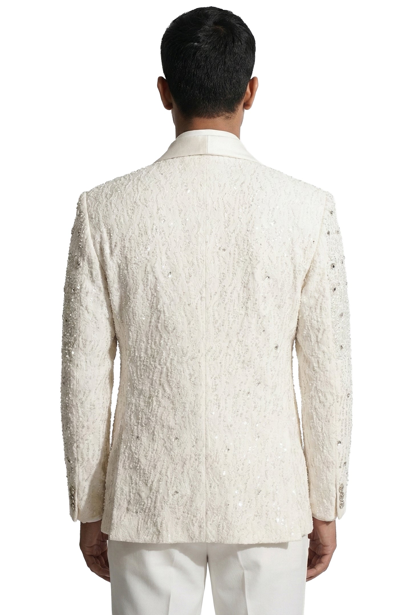 White Embellished Tuxedo Set